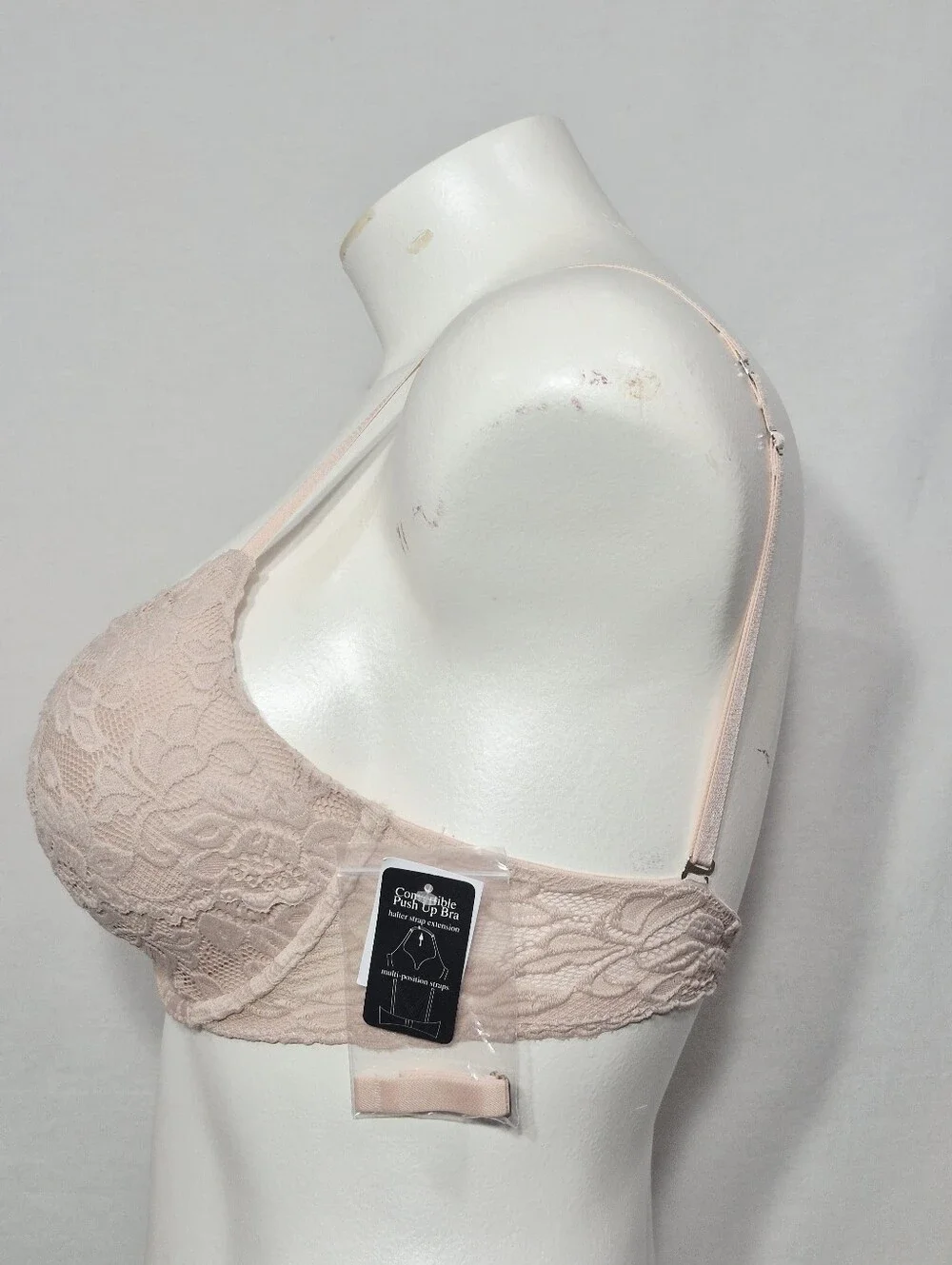 34F Fredericks of Hollywood Jessica Lace Deep Plunge Push‎ Up UW Bra Beige NWT